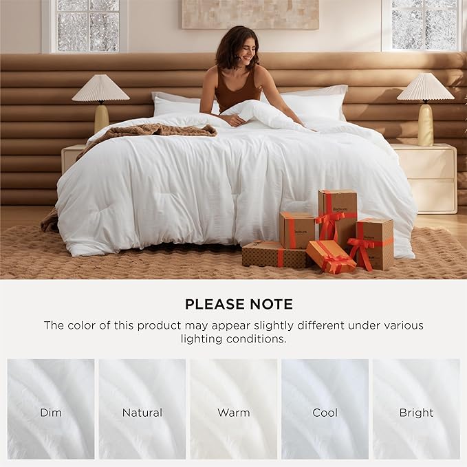 Bedsure California King Comforter Set, White Soft Prewashed Bedding for All Seasons, 3 Pieces GentleSoft™ Bed Set, 1 Lightweight Comforter (104"x96") and 2 Pillowcases (20"x36")