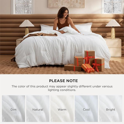 Bedsure California King Comforter Set, White Soft Prewashed Bedding for All Seasons, 3 Pieces GentleSoft™ Bed Set, 1 Lightweight Comforter (104"x96") and 2 Pillowcases (20"x36")