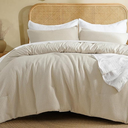 David's Home Waffle Weave Comforter Set 3PCS King Size, Soft Breathable Lightweight Cozy Skin-Friendly Warm for All Season, Elegant Aesthetic Home Decor Bedding Set with Pillow Shams, Linen