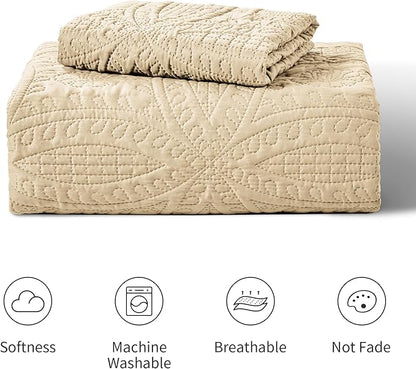 Love's cabin Twin Quilt Set Camel Bedspreads - Soft Bed Fall Lightweight Bedspread Comforter - Modern Style Coin Pattern Coverlet for All Season - 2 Pieces (1 Quilt, 1 Pillow Sham)