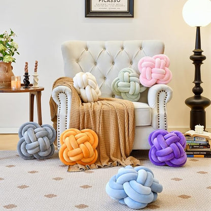 Xuyier Knot Pillow Ball, Decorative Throw Pillows with Velvet Fabric for Couch Bed, 12" Decor Knotted Square Floor Pillow Cushions for Living Room (12 Inches, Dusty Blue)