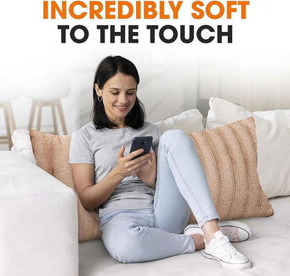 Cheer Collection Faux Fur Long Body Pillow - Accent Throw Pillow for Bed and Couch - Decorative Lumbar Pillow with Insert, Sand (18" x 40")