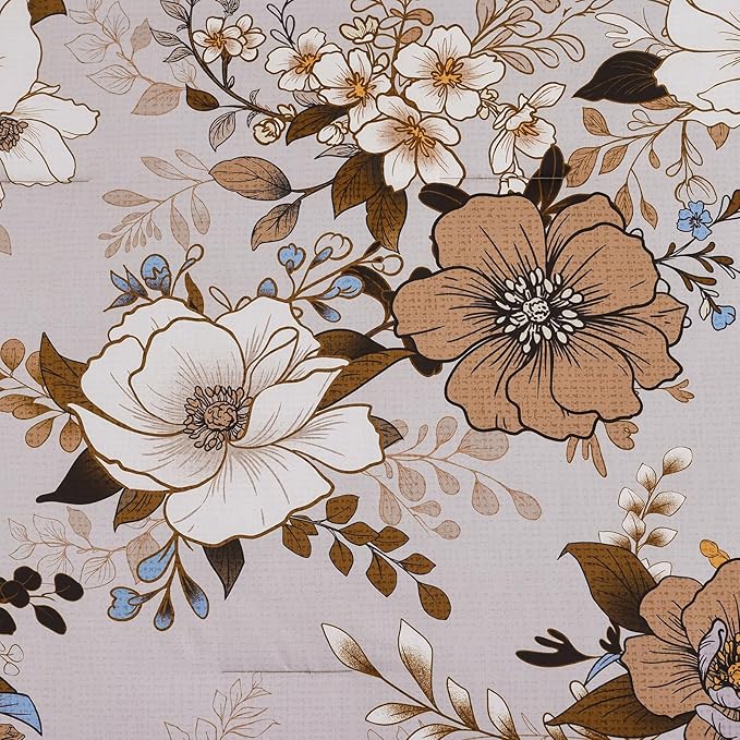 Xruibed Brown Floral Comforter Set Queen Size 7 Pieces Bed in a Bag Flower Comforter Set with Sheet, Pillowcases, Pillowshams, Soft Microfiber Bedding Set for All Season (Queen 90''x90'')