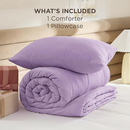Bedsure Twin/Twin XL Comforter Set, Lavendar Soft Prewashed Bedding for All Seasons, 2 Pieces GentleSoft™ Bed Set, 1 Lightweight Comforter (68"x88") and 1 Pillowcase (20"x26")