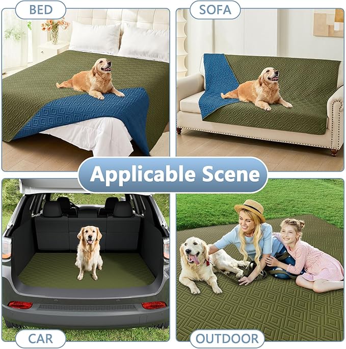 hyha Waterproof Dog Blanket, Soft Pet Bed Blankets, Waterproof Sofa Couch Cover for Dogs Washable, Reversible Pet Couch Covers for Sofa Furniture (52x82 Inch, Green/Navy Blue)