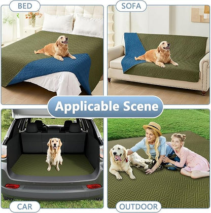hyha Waterproof Dog Blanket, Soft Pet Bed Blankets, Waterproof Sofa Couch Cover for Dogs Washable, Reversible Pet Couch Covers for Sofa Furniture (40x50 Inch, Green/Navy Blue)