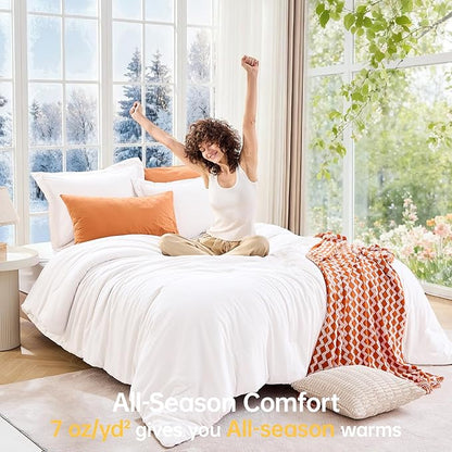 MUXHOMO King Size Comforter Set, All Season Ultra Soft Down Alternative Bedding - 3 Piece Lightweight Bed Set Includes 1 Comforter (104"x90") and 2 Pillow Shams (20"x36"), Wihte