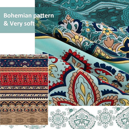 Cottolester Boho Queen Size Comforter Set 8 Pieces,Green and Brown Bohemian Striped Bed in a Bag,Floral Soft Microfiber Bedding Comforter Set