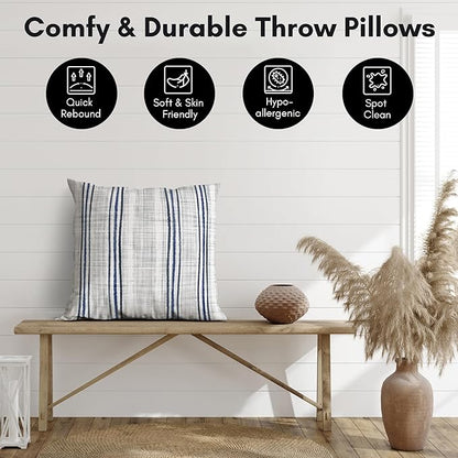 Americanflat 20x20 Throw Pillow with Sewn-in Insert - All-in-One Decorative Pillows - No Cover Needed - Soft and Durable Cushion for Bed or Sofa - Polyester - Navy Blue and White
