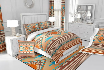 Feelyou Western Comforter Set Southwest Native Tribal Bedding Set Toddler Size for Kids Boys Girls Teens Room Decor Boho Geometric West Comforter Soft Microfiber