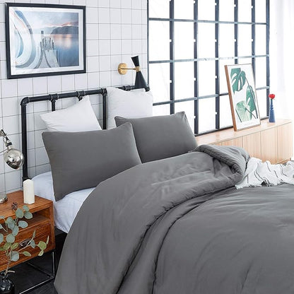 Pureant Grey Comforter Set Full 3Pcs Dark Gray Bedding Comforter Sets Gray Comforter Full Size Soft Men Boys Elegant Gray Comforter Charcoal Grey Full Size Quilts Luxurious Smoke Grey Bedding