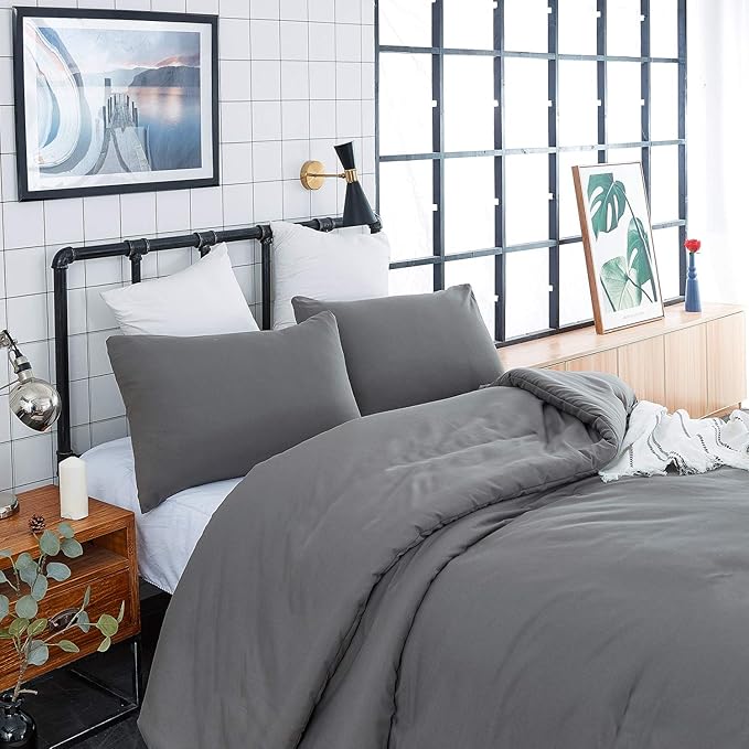 Pureant Grey Comforter Set Queen Dark Gray Bedding Comforter Sets Gray Soft Blanket Men Boys Elegant Gray Comforter Charcoal Quilts Luxurious Smoke Grey Bedding