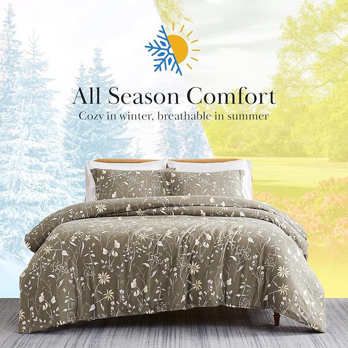 Southshore Fine Living, Inc. Oversized Twin Mattress Comforter Set, Down Alternative Boho Bedspread, The Secret Meadow Collection Comforter Sets, 2 Piece Bedding Set for Twin/XL Mattress, Brown