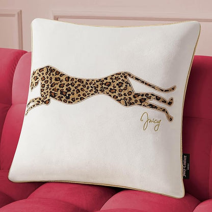 Juicy Couture Reversible Velvet Cheetah Pillow, 18" x 18" Decorative Pillow, White