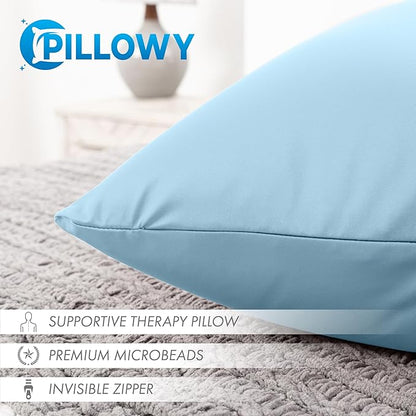 PILLOWY 24"x24" Throw Pillow - Sweat Baby Blue: 1Pcs Luxurious Premium Microbead Pillow with 85/15 Nylon/Spandex Fabric. Forever Fluffy, Outstanding Beauty & Support. Silky, Soft & Beyond Comfortable