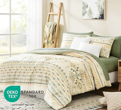 Geniospin Full Comforter Set - 7 Pieces Bed in a Bag, Comfortable Western Bedding Sets for All Seasons, Lightweight Soft Boho Comforter Bed Set with Sheets, Pillowcases & Shams
