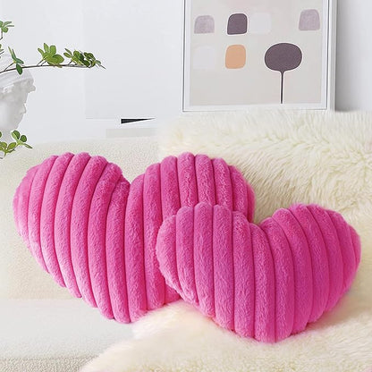 AELS Heart Shaped Pillow, Set of 2, Heart Decorative Throw Pillows, Faux Fur Love Pillows 20 & 16 Inches, Valentines Day Cute Decorations, Wedding Decor, Living Room Bedroom Nursery Decor, Hot Pink