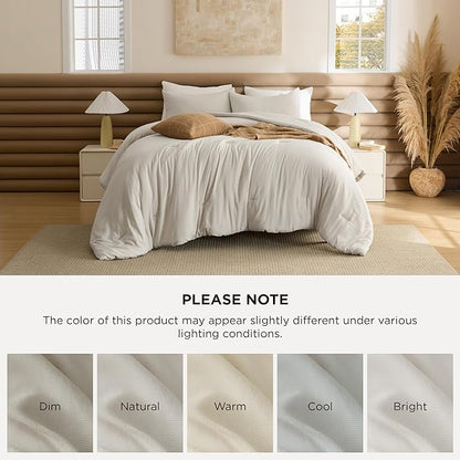 Bedsure Full Comforter Set, Beige Soft Prewashed Bedding for All Seasons, 3 Pieces GentleSoft™ Bed Set, 1 Lightweight Comforter (82"x86") and 2 Pillowcases (20"x26")