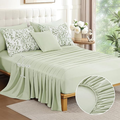 WONGS BEDDING 8 Pieces Full Size Comforter Set Green, Sage Green Floral Bed in a Bag Comforter Sets, Soft Reversible Botanical Flowers Bedding Sets for All Season (78"x90")