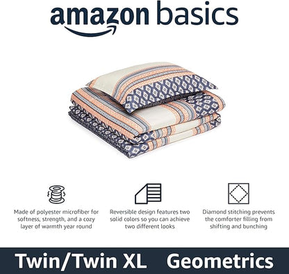 Amazon Basics Lightweight Microfiber Comforter Set, 2-Piece, Twin/Twin XL, Gray Geometrics