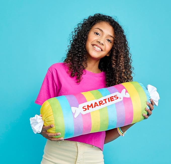 iscream Smarties Roll Pastel Plush Fleece 22" x 6.5" Pillow with Embroidered Accents