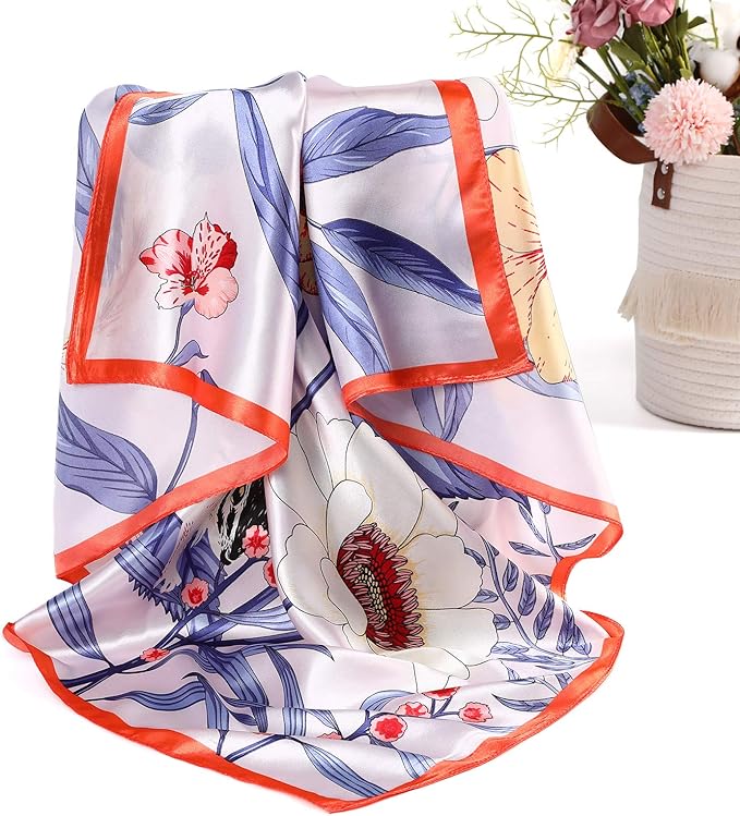 AWAYTR 35” Satin Large Square Head Scarves - 4PCS Silk Like Neck Scarf Hair Sleeping Wraps Satin Silk Scarfs for Women