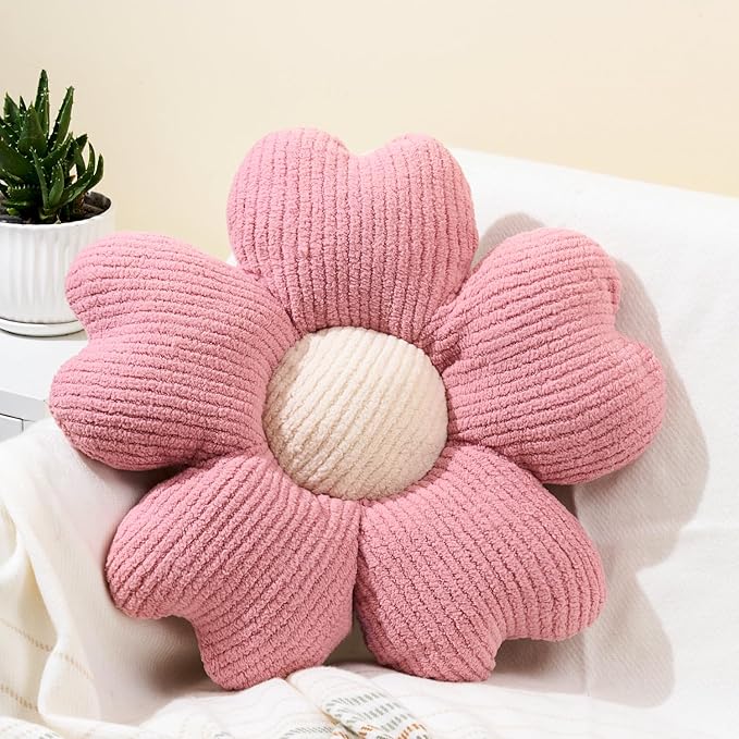 Sioloc Flower Shaped Throw Pillow, Fun Daisy Pillow, 25.6" Large Pink Flower Pillow Cute Decorative Seat Cushion Aesthetic Flower Plush Pillows for Bed Floor Couch Chair