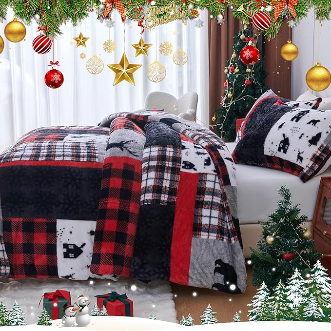 YIYEA Christmas Fluffy Queen Size Comforter Set, Luxury Faux Fur Comforter, Ultra Soft Plush Fuzzy Velvet Bedding Comforter Sets for Fall Winter, Cozy Warmth, No Shedding, 3PC, Queen