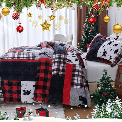 YIYEA Christmas Fluffy Queen Size Comforter Set, Luxury Faux Fur Comforter, Ultra Soft Plush Fuzzy Velvet Bedding Comforter Sets for Fall Winter, Cozy Warmth, No Shedding, 3PC, Queen