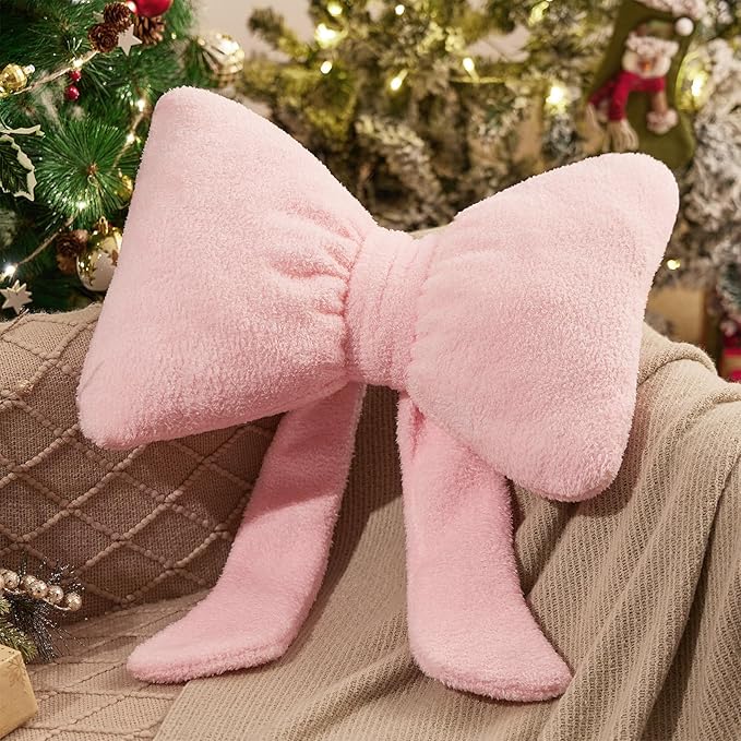 Stuffed Bow Christmas Decorations Soft Furry Bow Throw Pillows Cute Bowknot Plush Pillow Home Decor