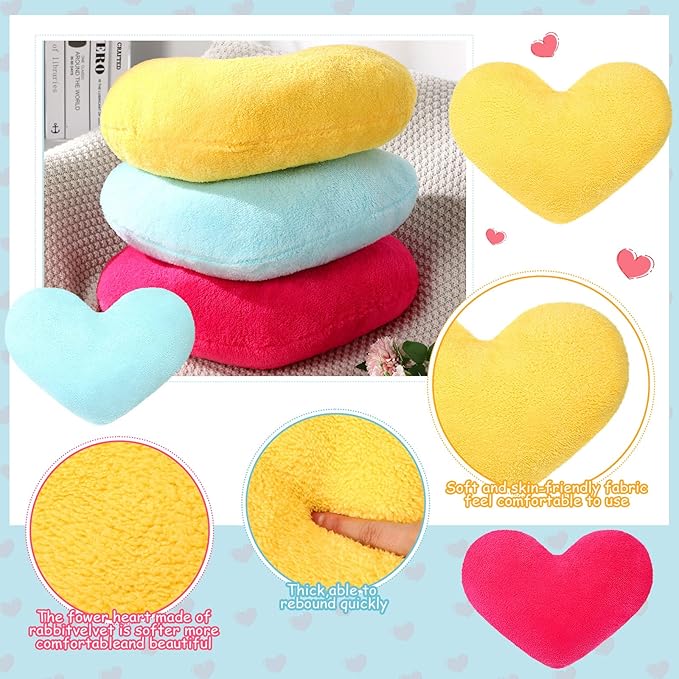 Unittype Heart Shaped Pillow Plush Cute Fluffy Cushion Heart Throw Pillow Decorative Back Cushions Women Gifts for Living Dining Room Bed Sofa, 15.75 Inch(Rose Red, Blue, Yellow)