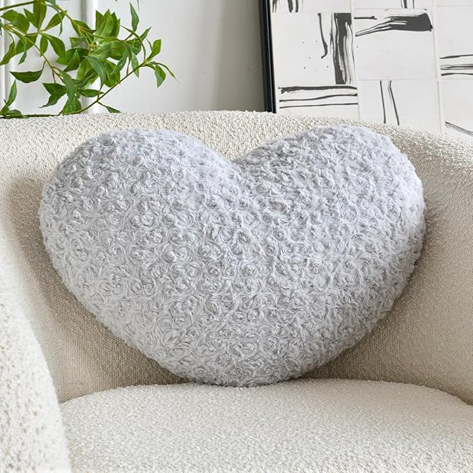 Heart Pillow, Soft Heart Shaped Pillow with Room Decorative Throw Pillows for Bed Couch Chair Sofa, Heart Shaped Cute Throw Pillow Cushion for Bedroom Living Room (Grey, Mini 12.9" x 9.8")