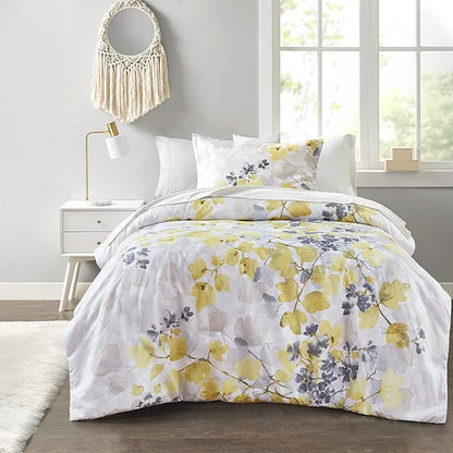 Madison Park Bed in A Bag - Trendy Casual Design Cozy Comforter with Complete Sheet Set with Side Pocket, All Season Cover, Matching Shams, Twin XL, Alexis, Leaf Yellow 6 Piece
