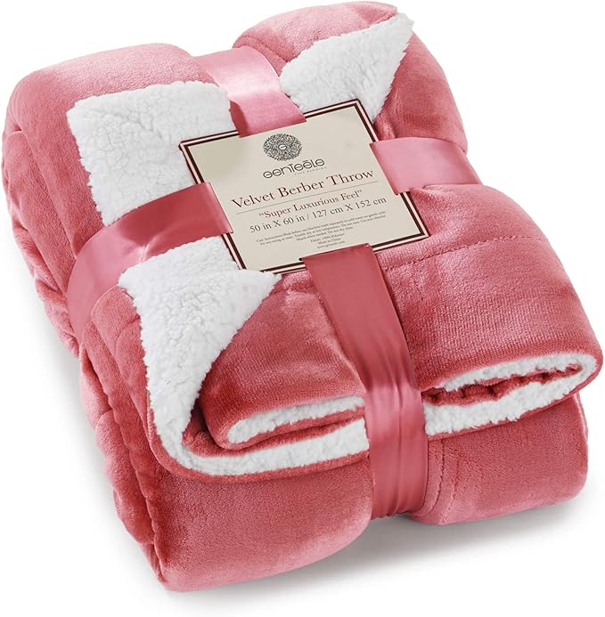 Genteele Sherpa Throw Blanket Super Soft Reversible Ultra Luxurious Plush Blanket, 50 x 60 inches, Light Mahogany/White