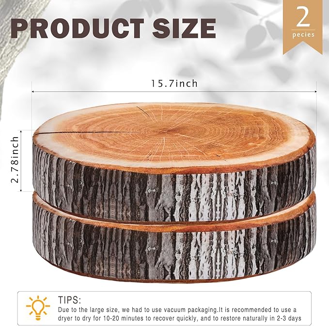 Queekay 2 Pcs Round Throw Pillow Decorative Wood Slice Floor Cushion 3D Digital Printing Forest Decor Soft Circle Pillow Cute Stump Camping Memory Foam for Home Chair Bedroom Decor(Emulation)