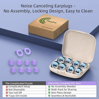 Noise Cancelling Ear Plugs for Sleep, Small Ear Fit - No-Pain for Side Sleepers, 33dB NRR Reusable Silicone One-Piece Design, 4 Sizes for Adults & Kids, Portable Case