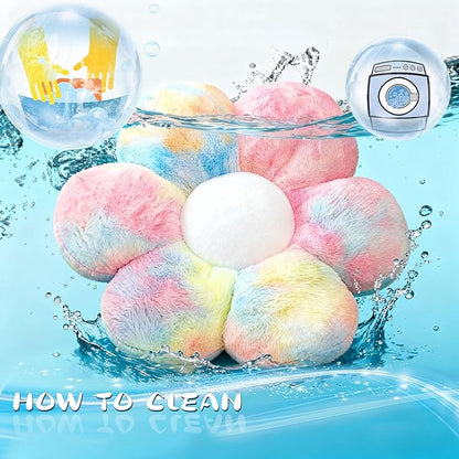 Rainbow Flower Pillow Daisy Flower Shaped Pillow Aesthetic Decor Soft Colorful Plush Floor Seat Cushion Pillows for Sofa Bed Chair Couch