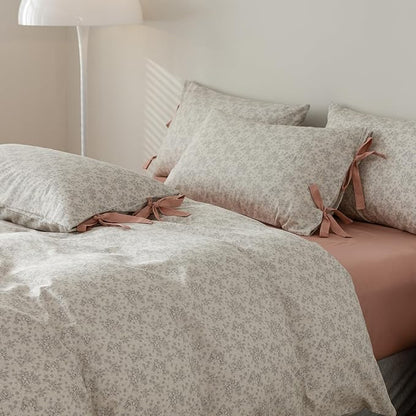 HighBuy Farmhouse Floral Comforter Set King Grey Flowers Comforter Coquette Bedding Comforters Set Fluffy Botanical Bedding French Country Style 1 Floral Comforter,2 Bow Tie Pillowcases