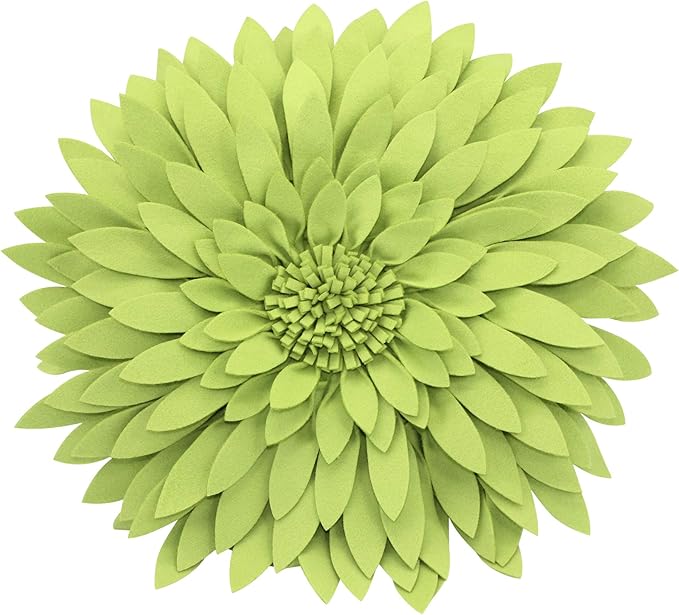 Flower Decorative Pillow - 3D Daisy Flower Pillow, Sunflower Throw Pillow -14.5 x 13 inch Round Decor Pillow - Flower Home Decorations - Couch & Bed, Accent Pillow (Case + Insert, Solid Lime)