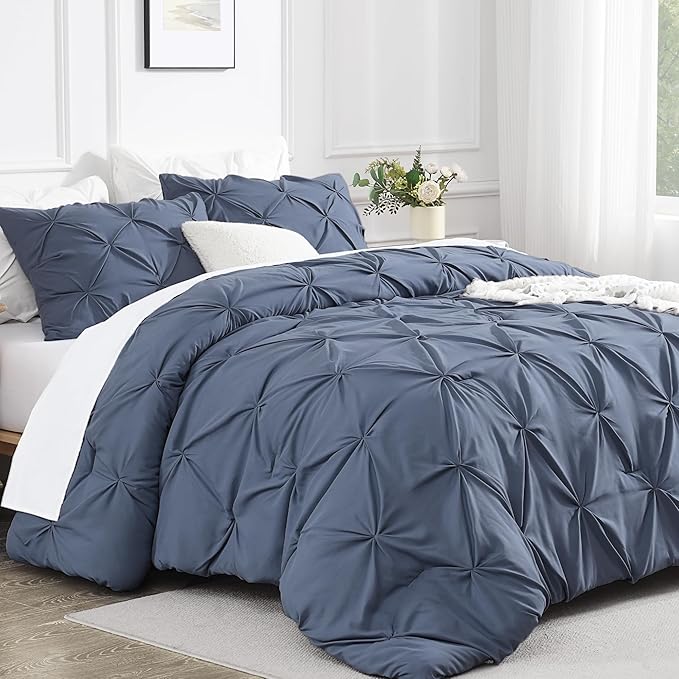 Andency Dark Blue Grey King Size Comforter Set (104x90Inch), 3 Pieces Soft Lightweight Western Modern Pinch Pleat Bedding Comforters, All Season Warm Down Alternative Bed Set for Boys Men Adults