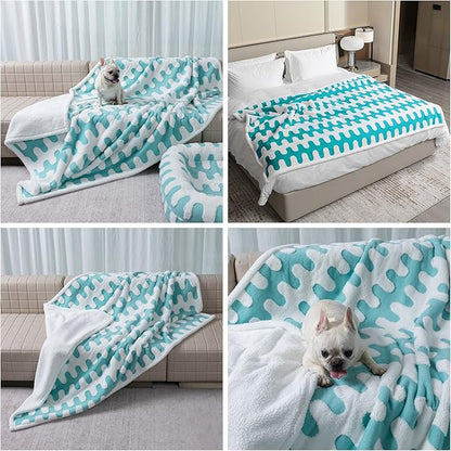 Waterproof Pet Blanket,Dog Bed Covers Couch Sofa Stylish Jacquard Pets Throw Blankets for Puppy Cats Washable Reversible Furniture Protection Covers (Blue Wave,S)