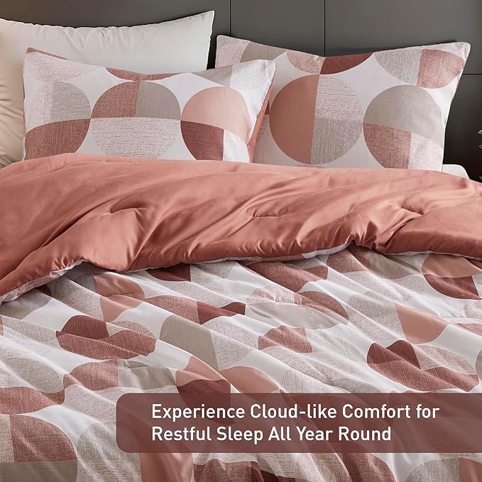 Stylish Three-Tone Printed Twin Size Comforter Set, 2 Pieces Ultra-Soft Microfiber Bedding Set, Warm and Cozy Comforter for All Seasons, Terracotta Blush