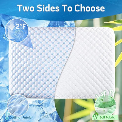 Cooling Gel Flat Pillow for Stomach and Back Sleepers,MAX Cool++ for Back Stomach Sleepers, Ultra Thin Pillow 2.75" H,Flat Pillows for Sleeping Thin Memory Foam Pillows with Washable Cover