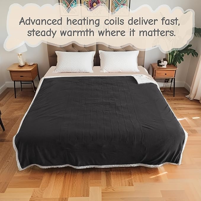 Electric Heated Blanket Throw Size 50"x60", Soft Flannel with Overheat Protection, 9 Adjustable Heat Settings & 10-Hour Auto-Off Timer, Fast Heating for Winter Comfort, Dark Gray