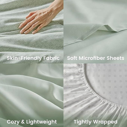Comfort Spaces Queen 7 Pieces Comforter Set, Boho Bed Sets for Queen Size, Farmhouse Bedding Sets with Comforter, Gift Bed in a Bag with Comforter, Sheets, Pillowcases, and Shams, Queen, Sage Green