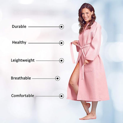 Luxurious Bathrobe for Women - Soft & Absorbent - Lightweigh & Comfort - Long & Kimono - Waffle & Cotton - Hotel/Spa Robe