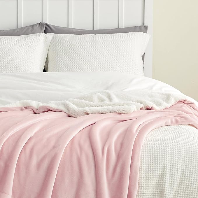 Bedsure GentleSoft Sherpa Fleece Blankets King Size for Bed - Thick and Warm Throw for Women and Girls, Soft Fuzzy Plush King Blanket for Winter, Room Home Decor, Non-Heated, Pink, 108x90 Inches
