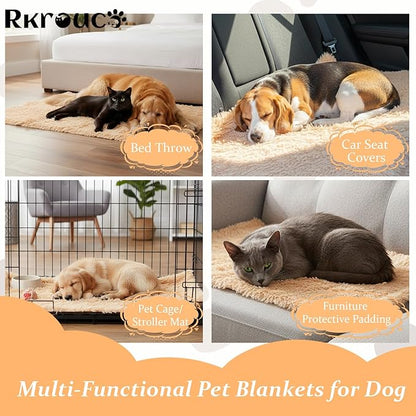 Pets Bed Blanket Dogs Reversible Soft Dog Throw Blankets Cats Mat Sleeper Fuzzy Pet Couch Covers Washable Cat Puppy Cover for Beds Car Sofa Travel Double Sided Furniture Protection (Champagne,L)