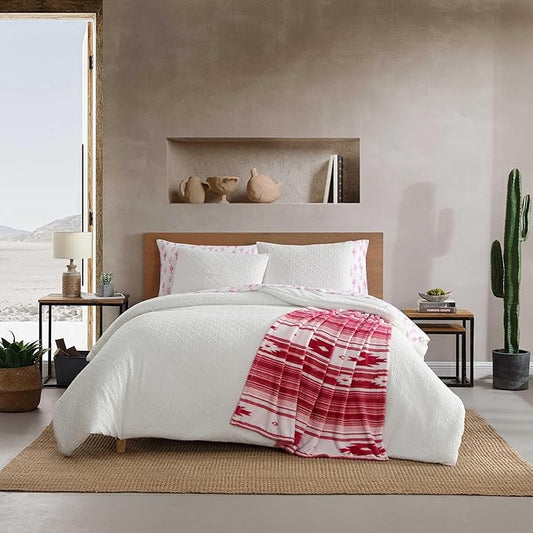 Wrangler - Queen Comforter Set, Soft & Smooth Bedding, Wrinkle-Resistant, 8 Piece Bed Set with Matching Sheet Set, Pillowcases and Throw Blanket for Couch or Bed (Sedona Geometric White)