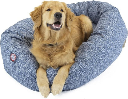 Majestic Pet 32 Inch Bagel Calming Dog Bed Washable – Cozy Soft Round Dog Bed with Spine Support for Dogs to Rest Their Head - Fluffy Donut Puppy Mat 32x23x7 (Inch) Medium – Blue